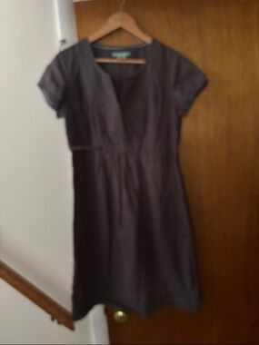 Boden V-Neck Short Sleeve linen Midi Dress in Charcoal